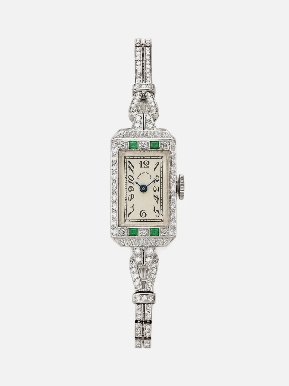 Art Deco Diamond and Emerald Watch in Platinum and White Gold, Tiffany & Co